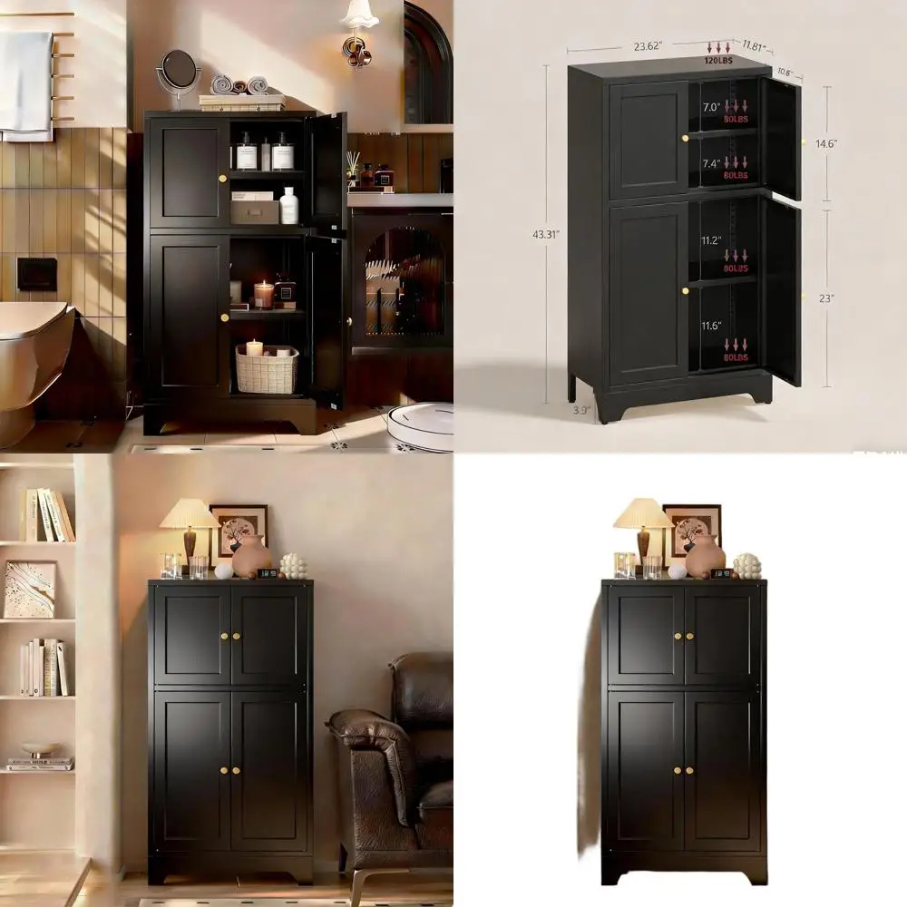 

Компактный черный металлический напольный шкаф для ванной комнаты для хранения вещей