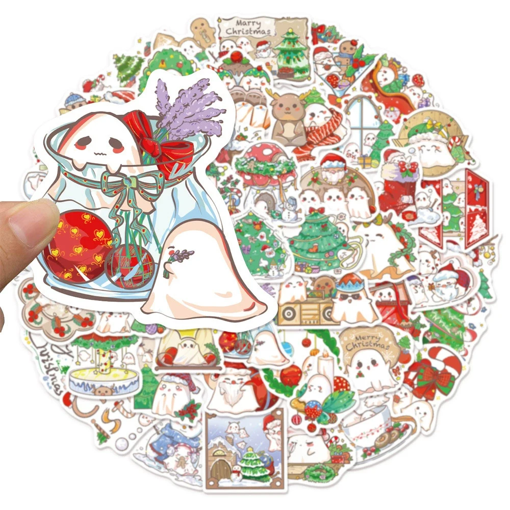 

10/30/50pcs Cute Christmas Day Ghost Stickers Cartoon Creative Decals for Kids Toy Water Bottle Phone Laptop Sticker Decoration