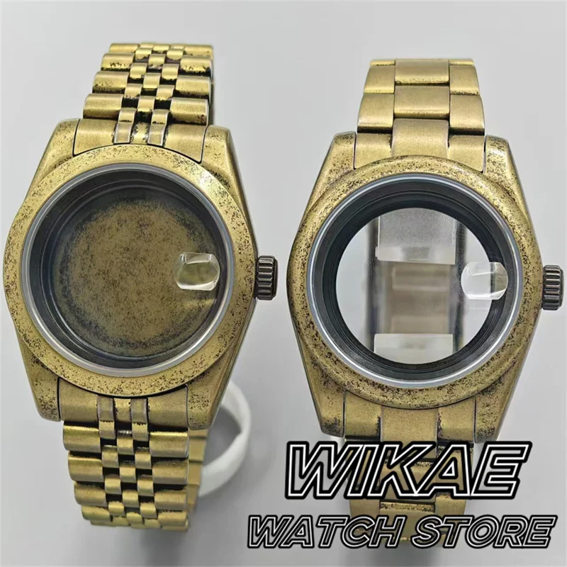39mm Bronze Brushed Watch Case Stainless Steel Strap Sapphire Fit NH34to39 NH70 NH72 Mingzhu2813 ETA PT5000 Movement Screw Crown