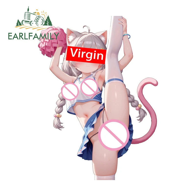 EARLFAMILY Loli عبر الساقين سيارة ملصق أنيمي العذراء مقاومة للخدش مضحك جذع ملصق قافلة اكسسوارات السيارات الفينيل الديكور