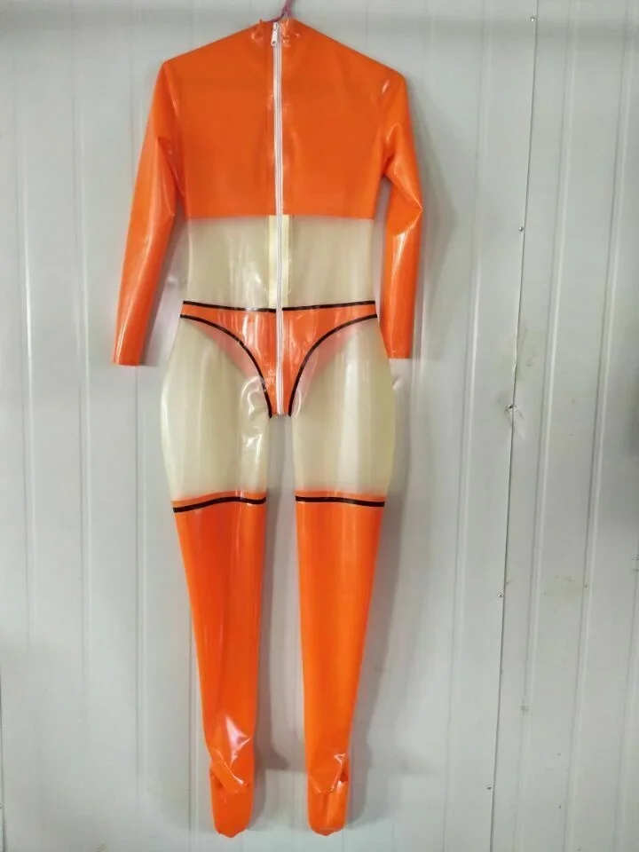 

Хэллоуин Новый Latexanzug Zentai Kostüm 100% резина Gummi Ganzanzug оранжевый и прозрачный