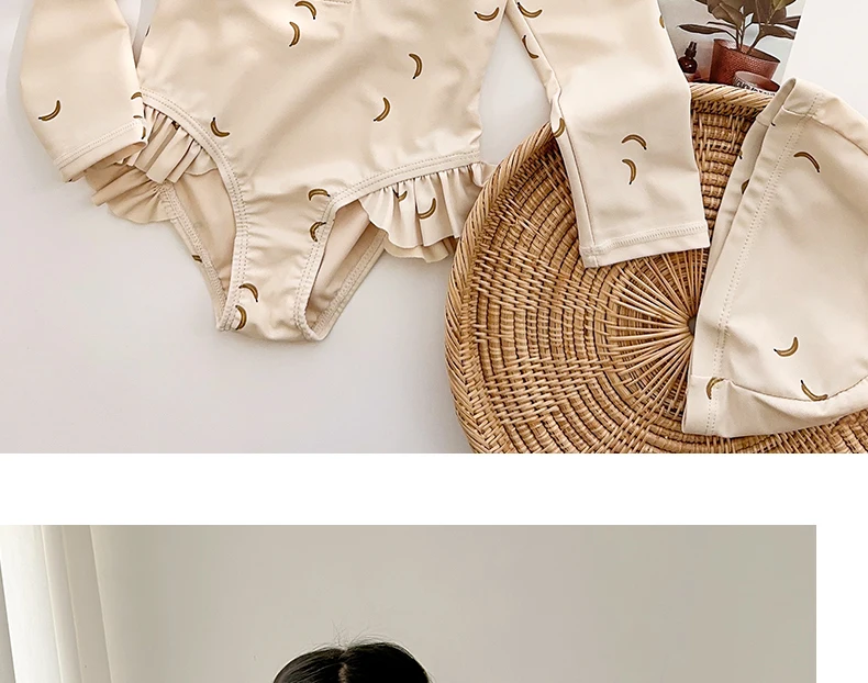 INS Kinderbadpak Meisjes Baby Eendelig Lange mouwen Zonnebrandcrème Sneldrogend Badmode Meisje Schattig Banaan Badpakken