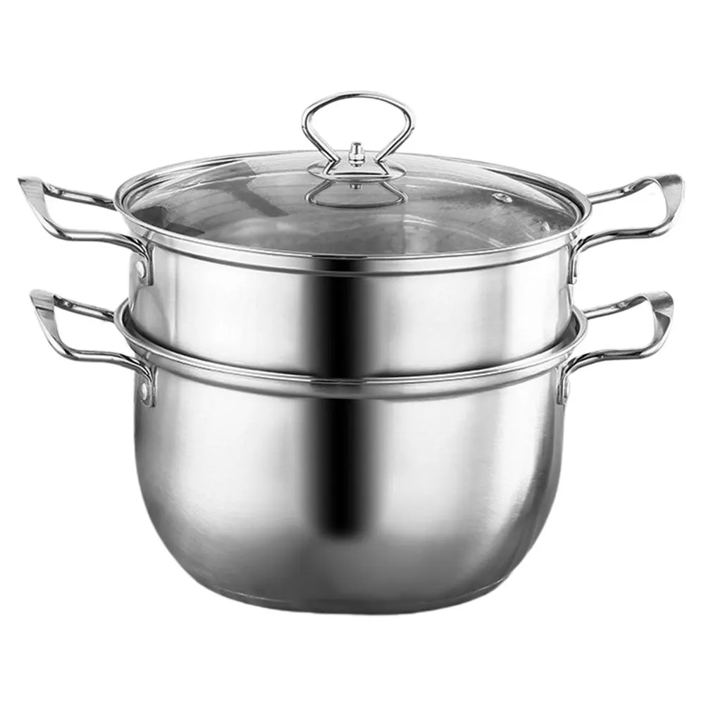 

Stainless Steel Steamer Pot Multi-Functional Double Handle Steaming Pot for Cooking Soup Vegetables Dumplings Seafood
