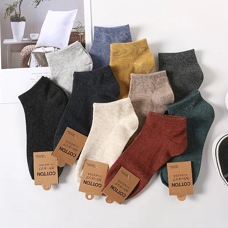 5 Pairs Man Socks Casual Vintage Solid Colours Boat Socks Comfortable Soft Business Black White Cotton Socks Spring Autumn