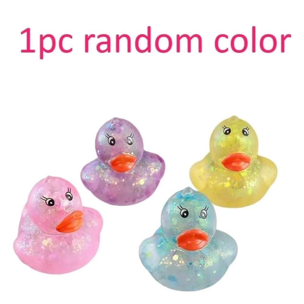 Random Color Duck Squeeze Toy Soft Glitter Sequins Animal Stress Toy Stretchable Design Aurora Color Decompression Toy