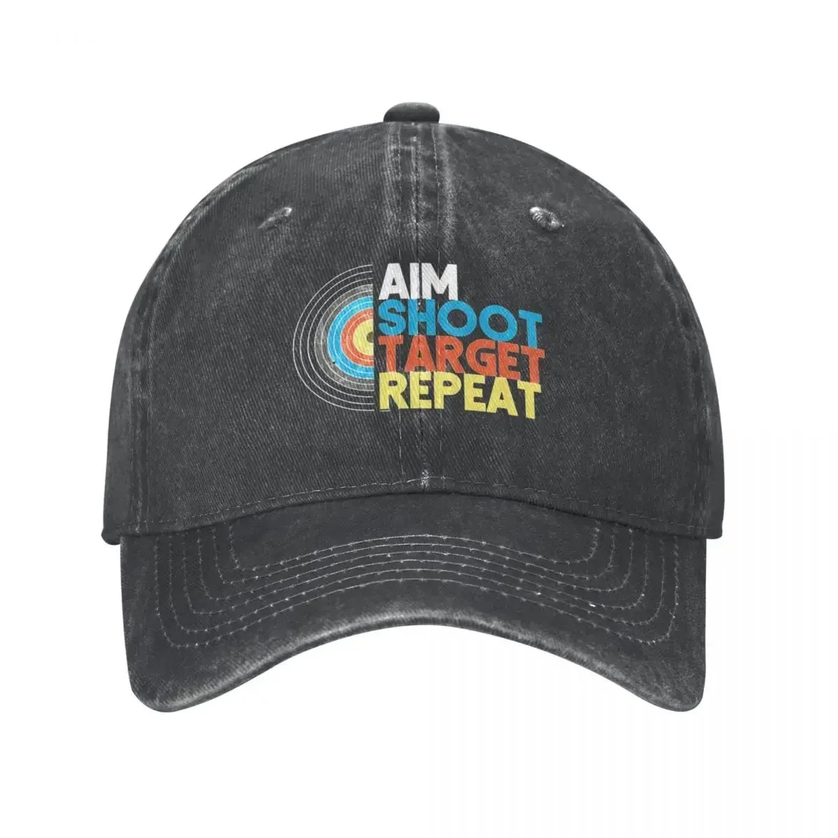 Aim Shoot Target repetir tiro con arco deportes hombres mujeres gorras de béisbol gorras de mezclilla desgastadas sombrero entrenamientos clásicos regalo gorra para el sol