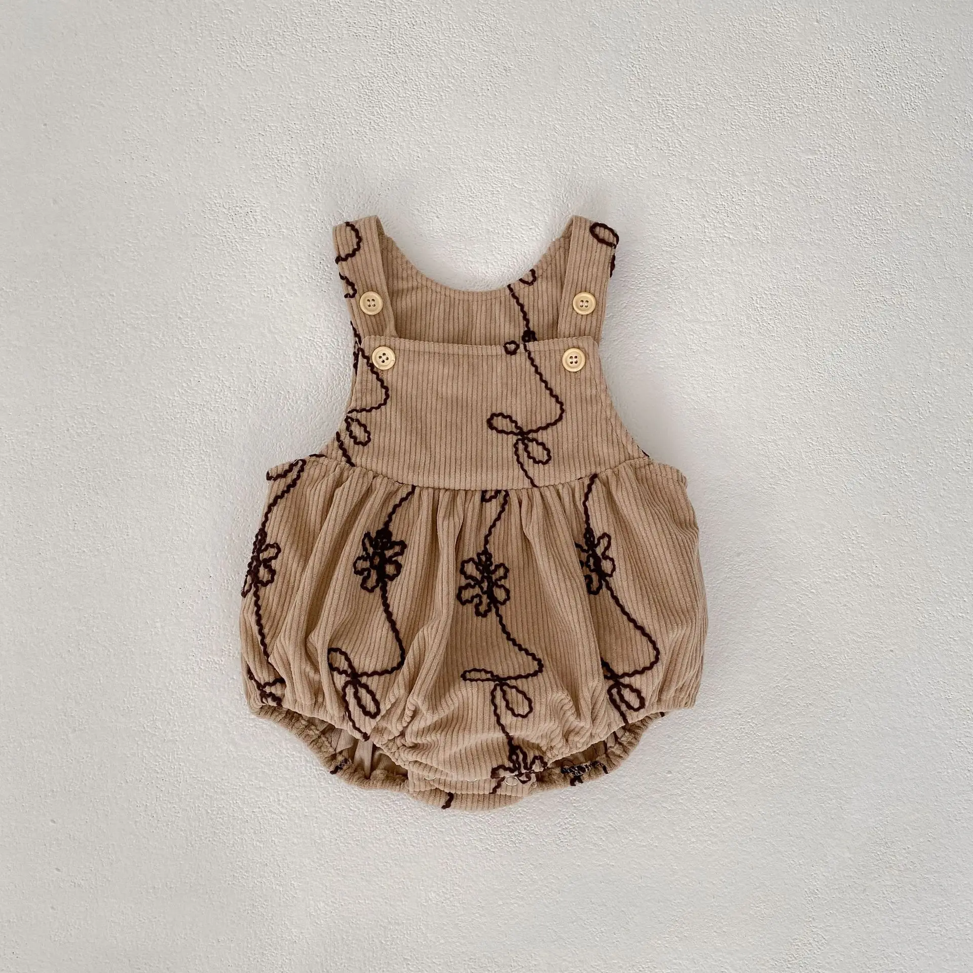 

MILANCEL Spring Baby Corduroy Bodysuit 0-3 Years Embroidered One Piece Straps Pants for Infant Girls Baby Clothing