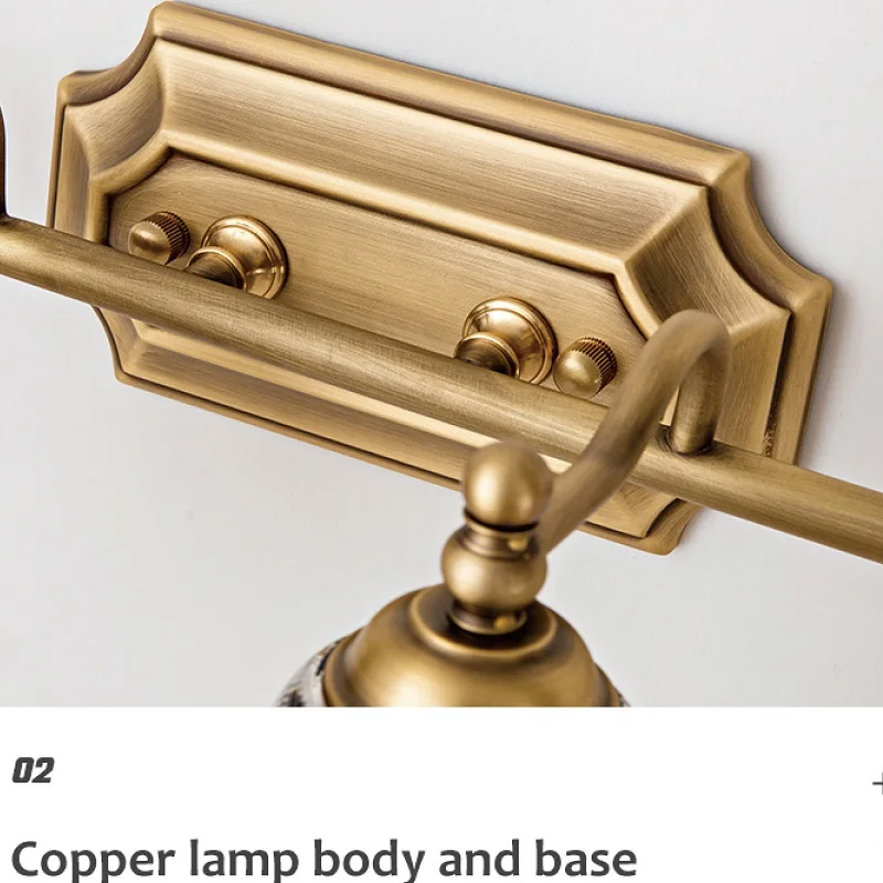 LED Retro Mirror Front Light All-Copper Mirror Cabinet Vanity Wall Light American Bedroom Bedside Lamp