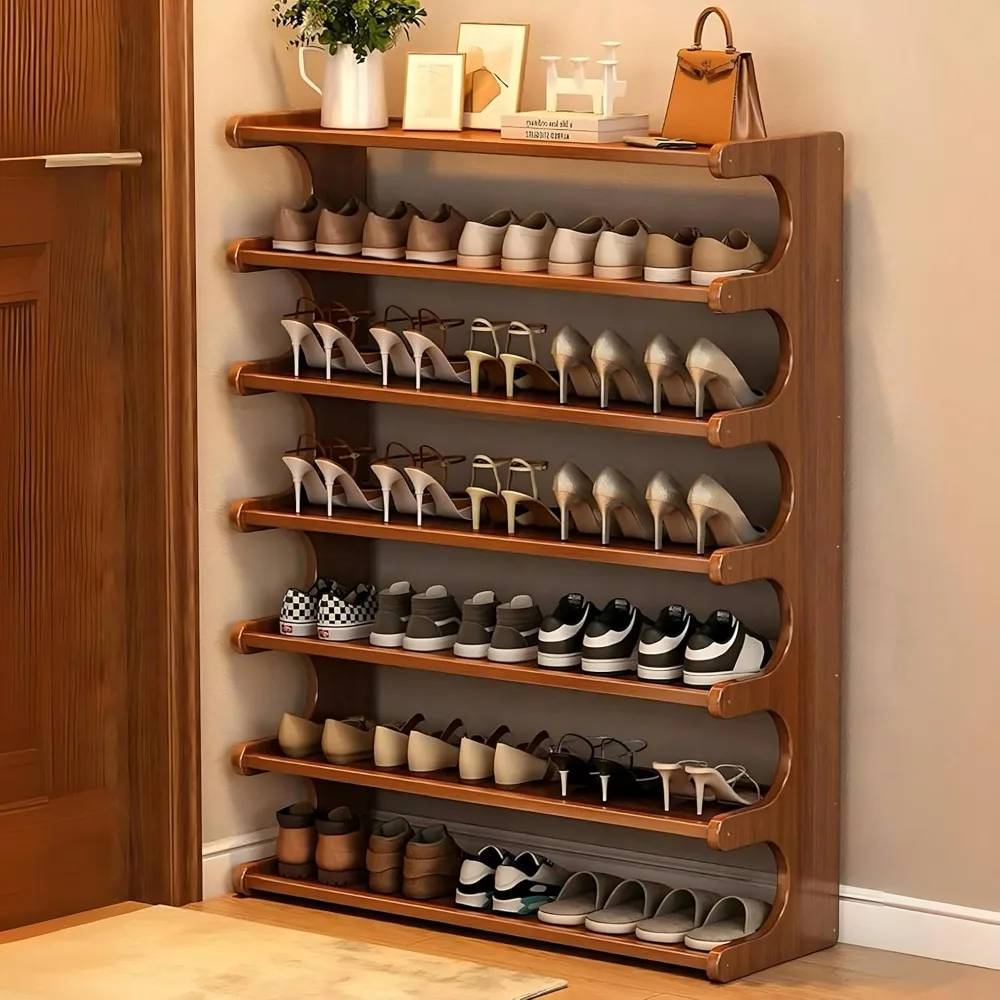 

7-уровневая вертикальная полка для обуви, отдельно стоящая бамбуковая полка, подставка для хранения, башня для прихожей, вертикальная организация