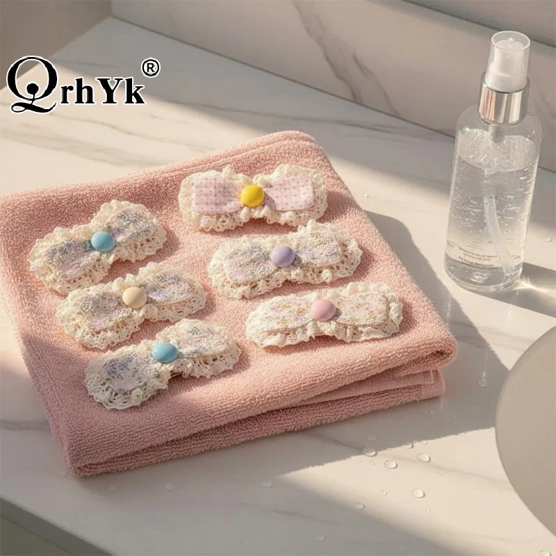 1Pcs Girls Lolita Floral Bow Baby Bangs Sticker Kid Hair Accessories Korean Lace  Hair Clippings Sorting Broken Hair Clips view 2