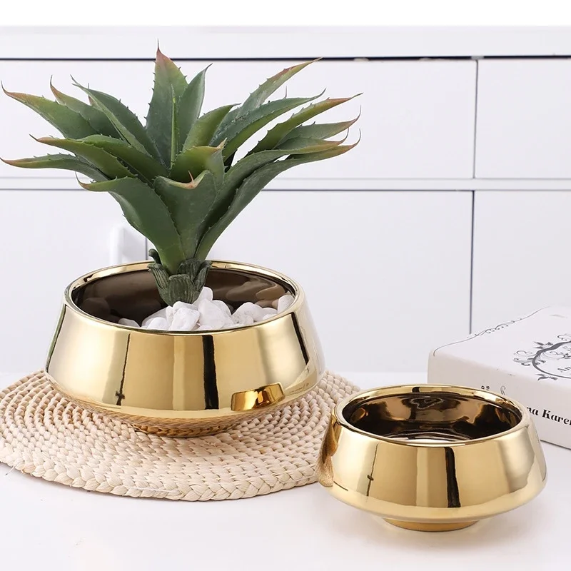 Gold-plated Ceramic Vase Desktop Decoration Succulent Flower Pot Horticultural Dried Home