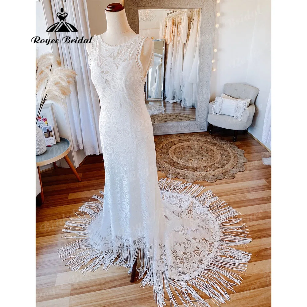 Sereia laço boho tassel boêmio vestido de casamento para as mulheres aberto volta 2023 chique vestidos de noiva feito sob encomenda noiva encantador