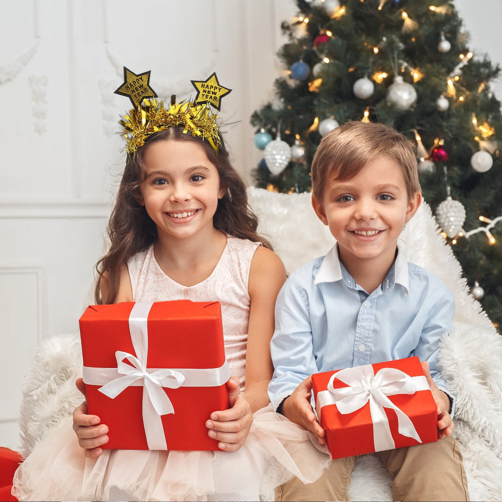 

2Pcs New Year Bopper Headband Star Design Glitter Tinsel Holiday Party Supplies Christmas New Years Eve Bopper Headband