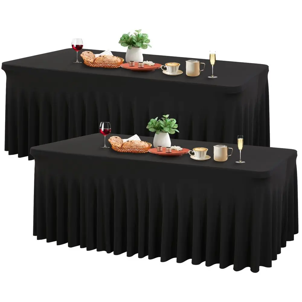 

2 штуки черных скатертей из спандекса, без складок, прямоугольные, 6 футов, для вечеринок, банкетов, свадеб и мероприятий