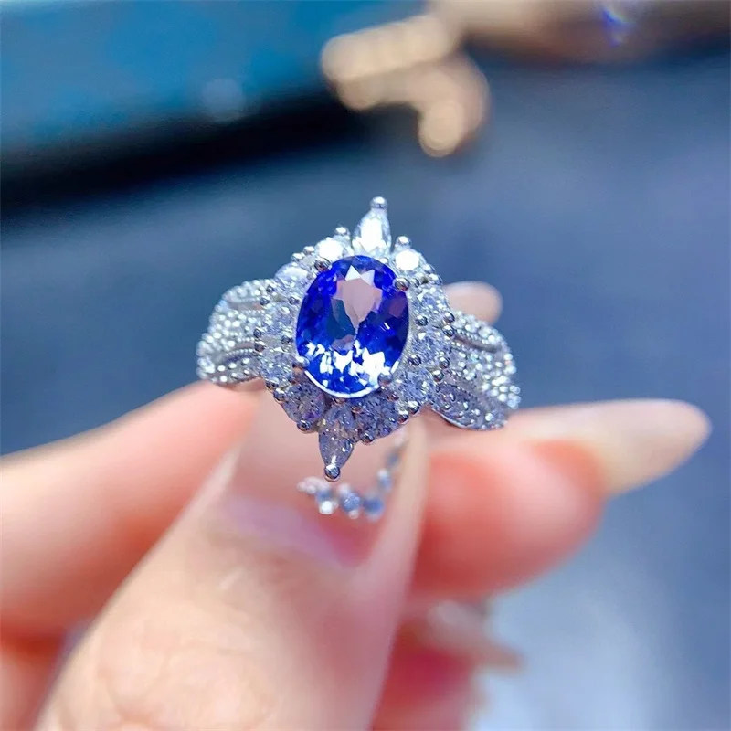 

925 Silver Natural Tanzanite Ring for Women with Certificate