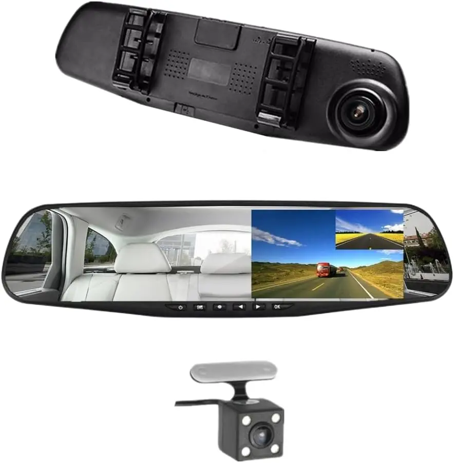 

Car DVR Rear View Mirror Video Recroder 4.3' inch Back Up Car Camera Dual Lens Cam Night Vision Front and Rear Backup Reverse