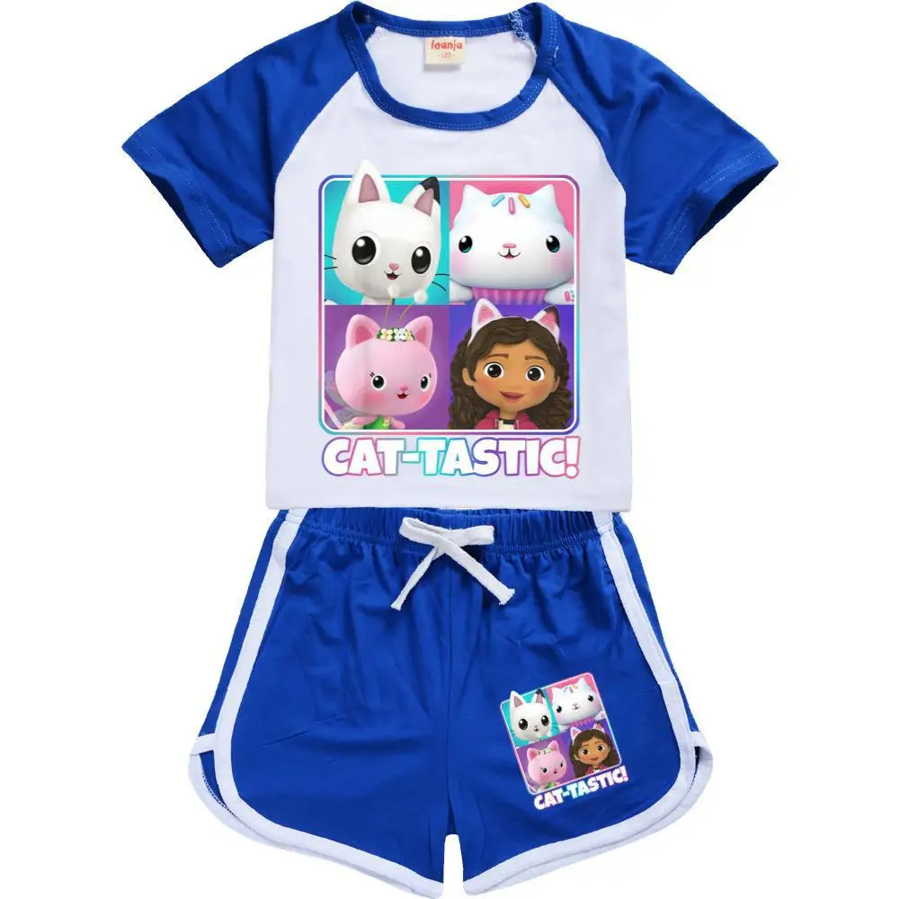 Children's Outfits Pyjamas Gabby Cats Girl Boys Summer Clothing Sets Gabbys DollhouseTops+Shorts 2pcs Suits Kids Casual Clothes