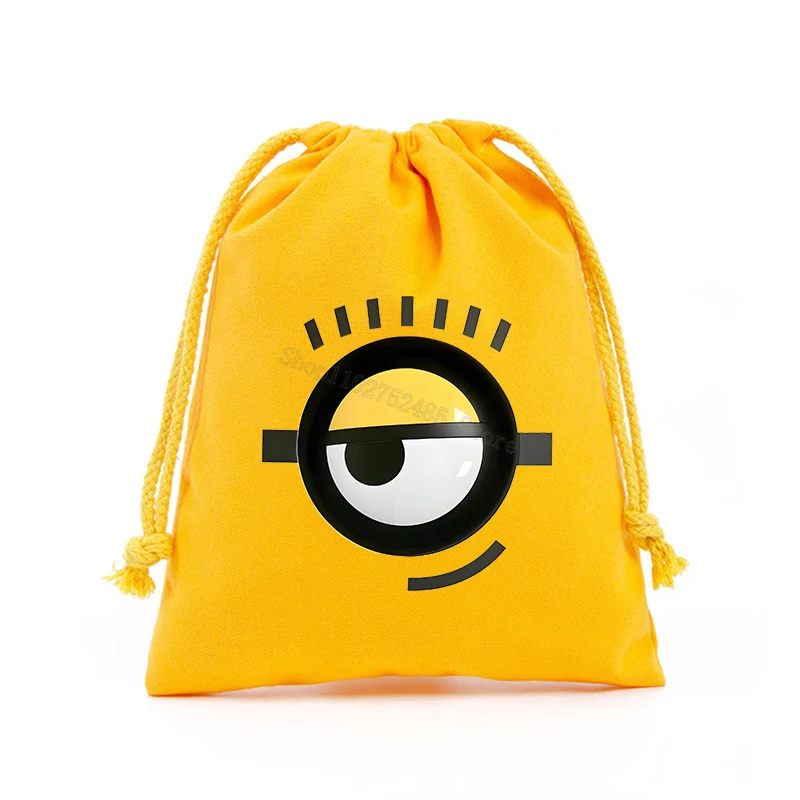 Minionses Yellow Flannel Drawstring Bag Kawaii Gift Pouch Small Present Holders Simple Cosmetic Storage Bag Makeup Multifunction