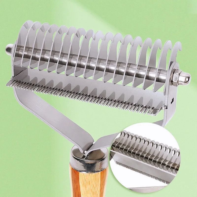 الكلب مشط سكين فرشاة للكلاب الخيزران على الوجهين القط مشط الفولاذ المقاوم للصدأ مزيل شعر الحيوانات الأليفة خشب متين عقدة الشعر تنظيف الكلاب فرشاة