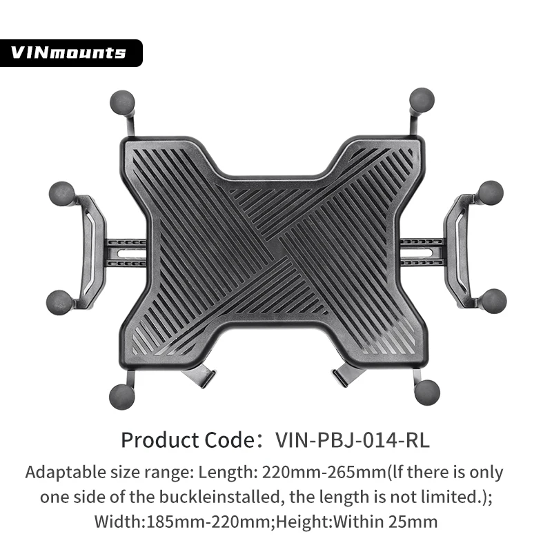 

VINmounts 12" Flat Universal Clamp, Size Range: 220-250mm Length; Width 185-220mm; Height 23mm VIN-PBJ--014-RL/VL