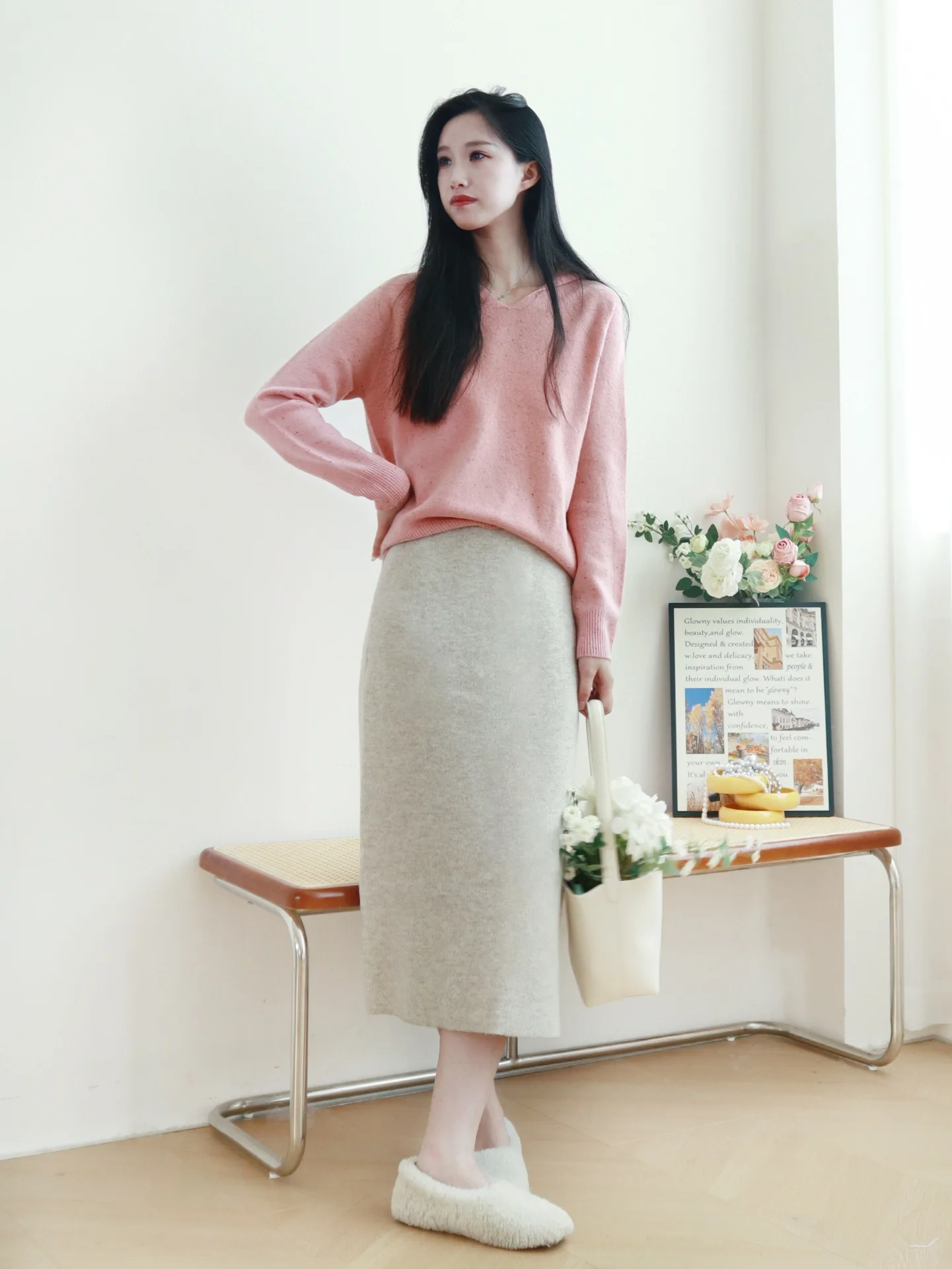 BirdTree, 34.5%Sheep Wool Elegant Skirt, Women High Waist Forking, Office Lady Versatile Skirt, 2024 Autumn Winter  B47074QC