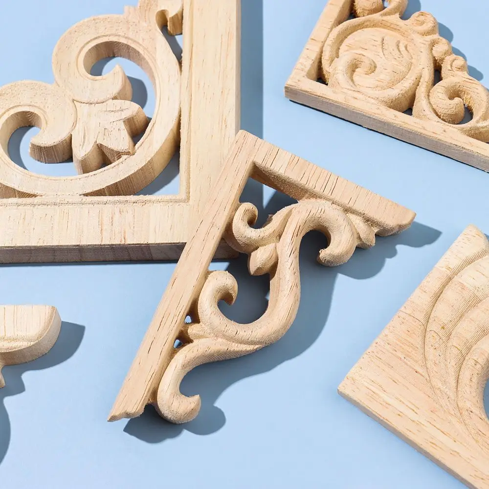 Floral Wall Door Decoration Furniture Parts Wood Carved Woodcarving Decorative wooden Figurines Crafts Corner Appliques Frame