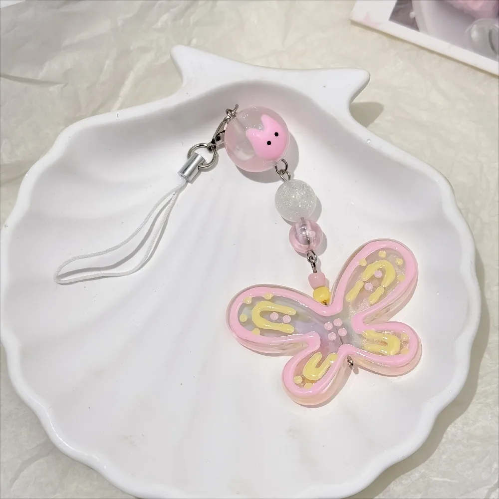 كتلة اللون فراشة أحزمة الهاتف المحمول مكافحة خسر لطيف المفاتيح الحبل آيفون حالة كاميرا قصيرة سلسلة تزيين مُثبت #4