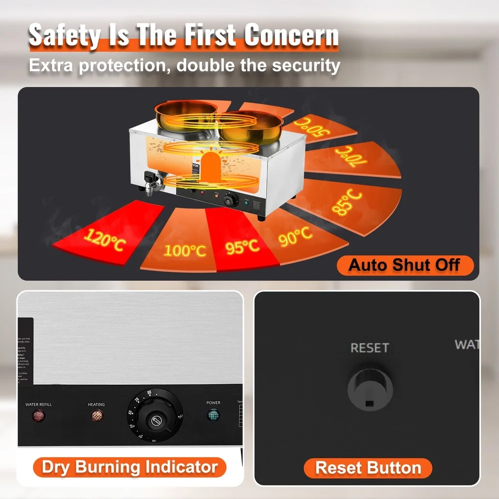 2 Pot Commercial Soup Warmer Electric Food Heater with Drainage Faucet Stainless Steel Soup Station Catering Events