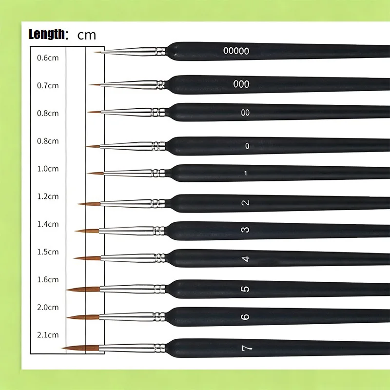 11Pcs Miniature Detail Paint Brushes Set Thin Fine Tip Liner Brushes with Ergonomic Handle for Acrylic Oil Model Painting HHBI04