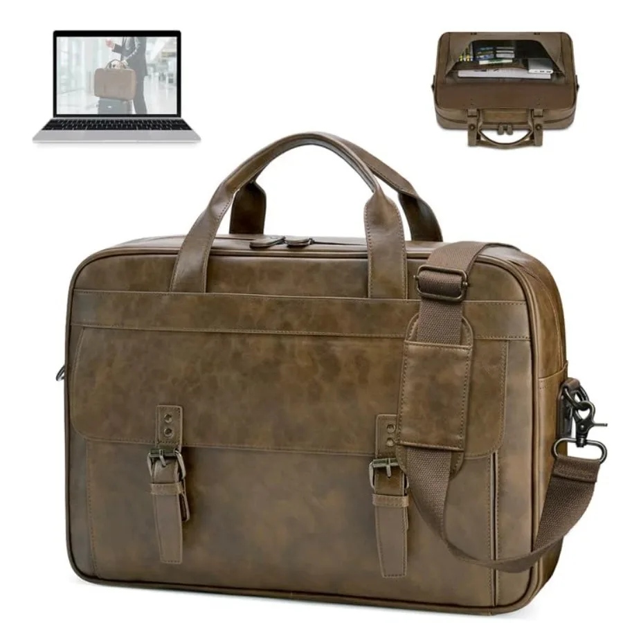

Мужская сумка-мессенджер для ноутбука 16 дюймов, винтажная кожаная водонепроницаемая сумка для ноутбука, большая сумка-портфель для компьютера