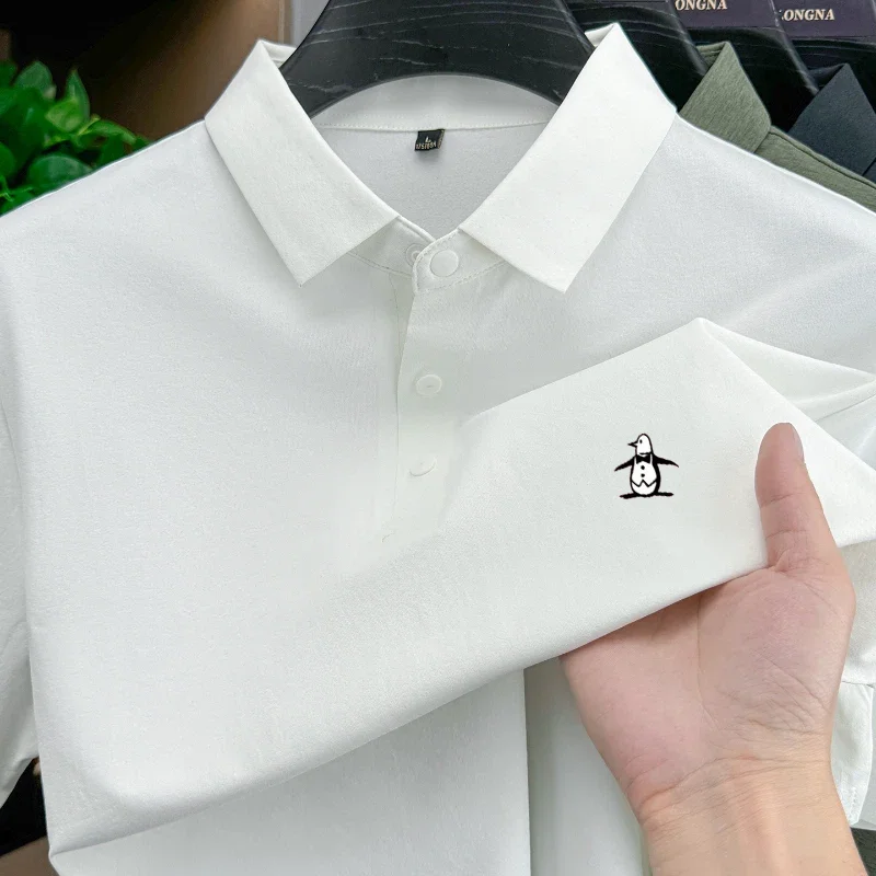 Men's polo shirt short sleeved high-end brand printed top 2026 summer new ice silk comfortable casual breathable lapel T-shirt