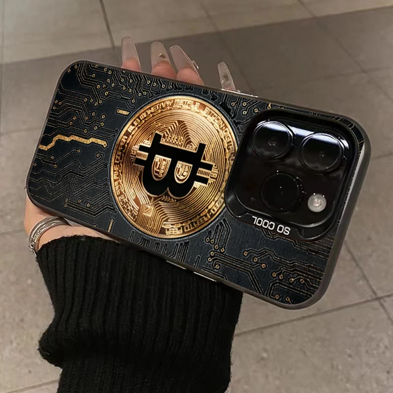 Luxury Bitcoin For iPhone Case 17 16 15 14 13 12 11 Pro Max XR 7 8 Plus Phone Electroplate Colored Silver IMD Shockproof Cover