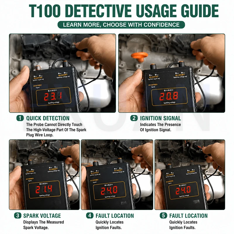 Picture 6: Automotive Actuator Tester T100 Automotive Ignition System Detector 12V 24V Ignition Coil Analyzer System Performance Diagnostic