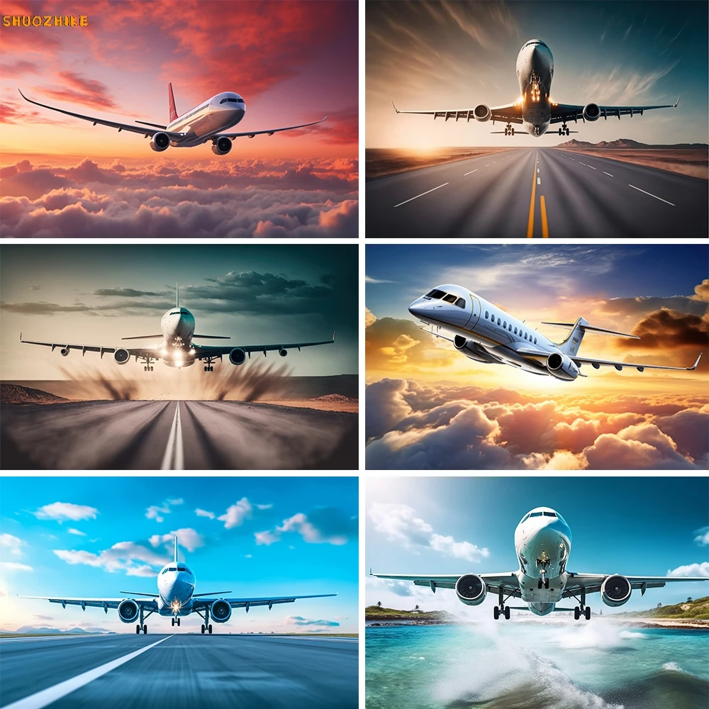 

Photo Background Blue Sky Clouds Air Plane Birthday Party Decor Baby Portrait Photocall Photography Backdrop Photo Studio