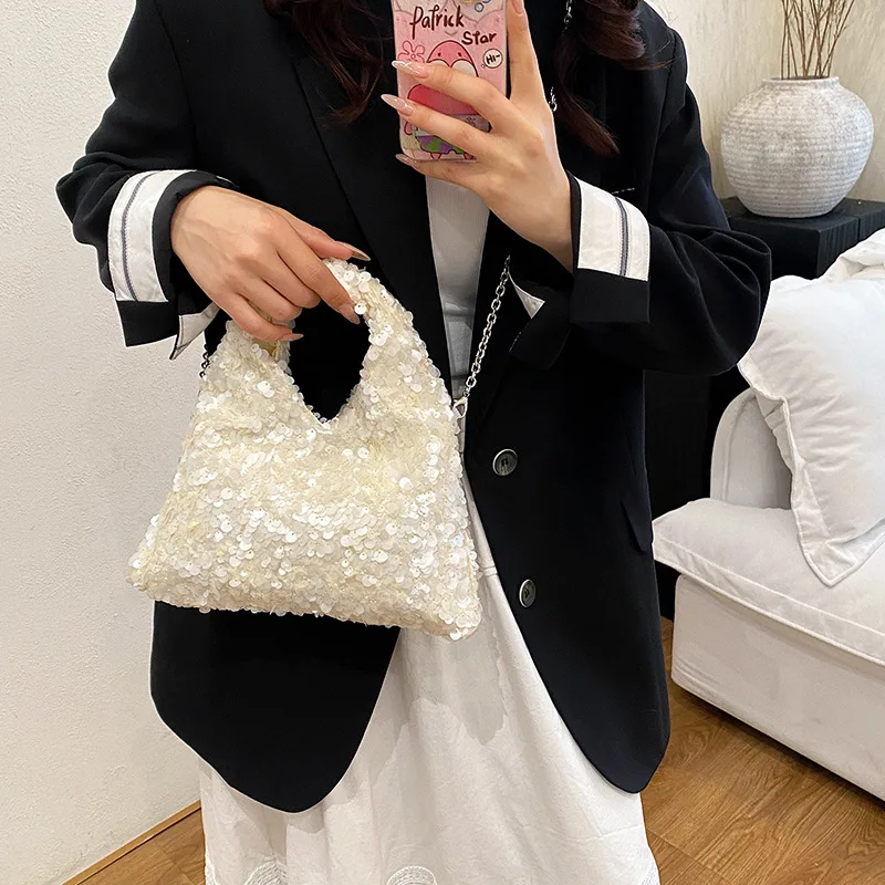 

2025 Trendy Women's Glitter Tote Bag - Minimalist Chain Shoulder & Crossbody Purse with Elegant Sparkle Design