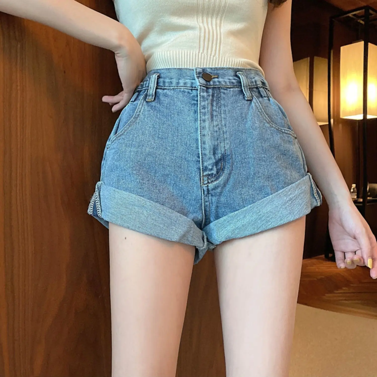 

Shorts Women Denim Casual Mini Solid Street Style High Waist Summer Basic Cool Sexy Vintage Loose Cozy Chic Female Simple Retro