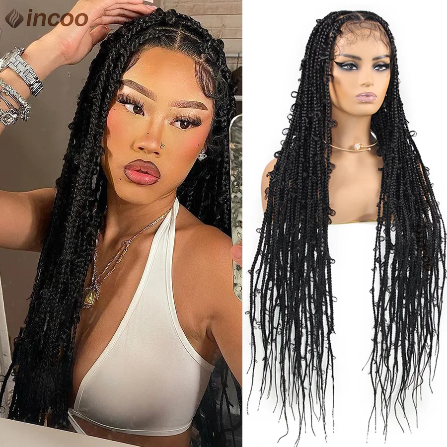 

Synthetic Butterfly Cornrows Braids Wig With Baby Hair Full Lace Frontal 36 Knotless Box Braided Wigs For African American Women