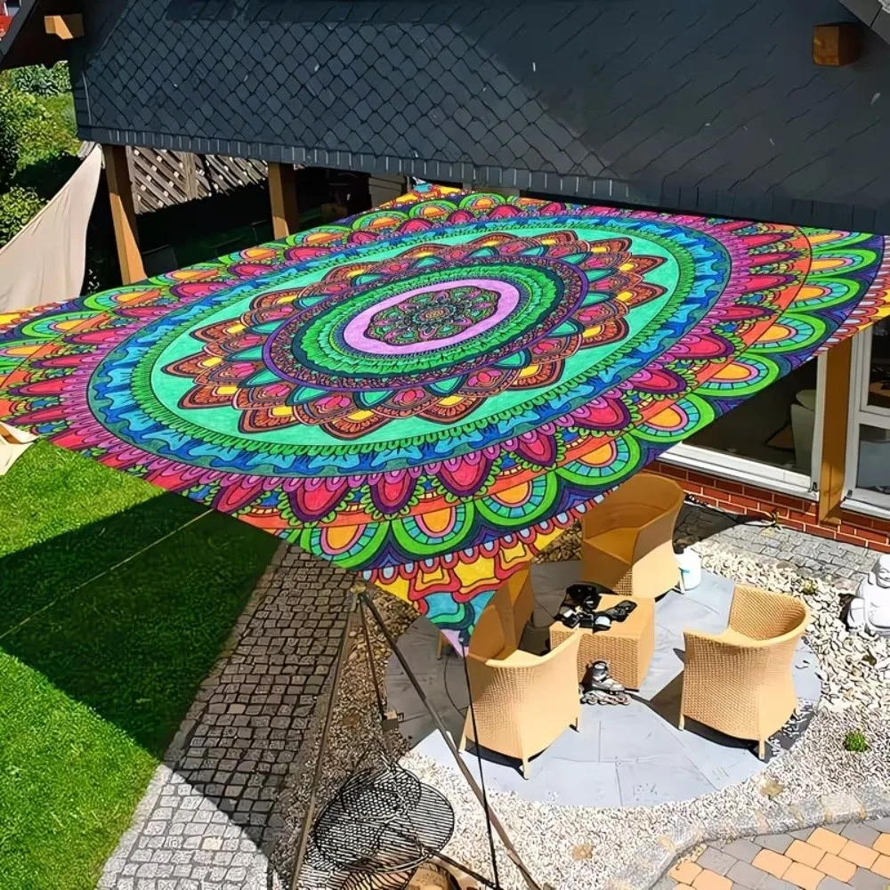 Rectangular Shape Sunshade Sail Bohemian Print Flower Print Shade Cover Waterproof Fabric Patio Canopy Backyard Use