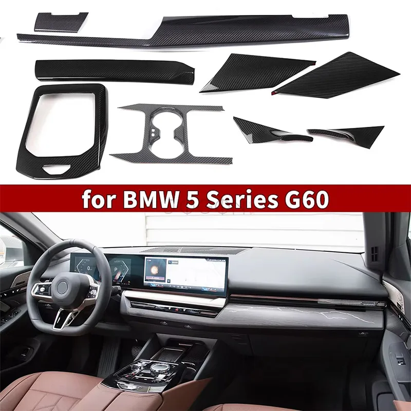 

Real Carbon Fiber For BMW 5 Series G60 2024+ Interior Kit Dashboard Console Gear Shift Panel Decoration Cover Trim Stickers
