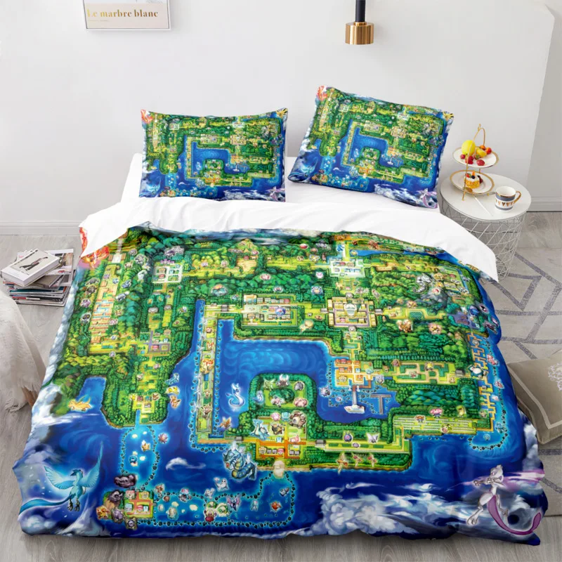 Imagem -03 - Kawaii Pokemon Bedding Grupo Anime dos Desenhos Animados Pikachu Gengar Eevee Charizard Colcha Capa de Edredão Fronha Conjunto de Cama Confortável Rei