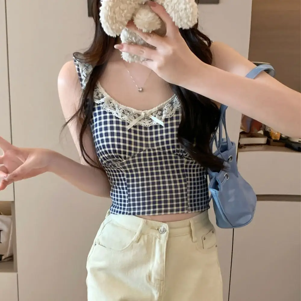 شريط شبكة Y2k سليم المحاصيل الأعلى الحلو أكمام الدانتيل سترة أعلى فتاة قاع قميص U الرقبة مقوس دانتيل بروتيل الشارع الشهير