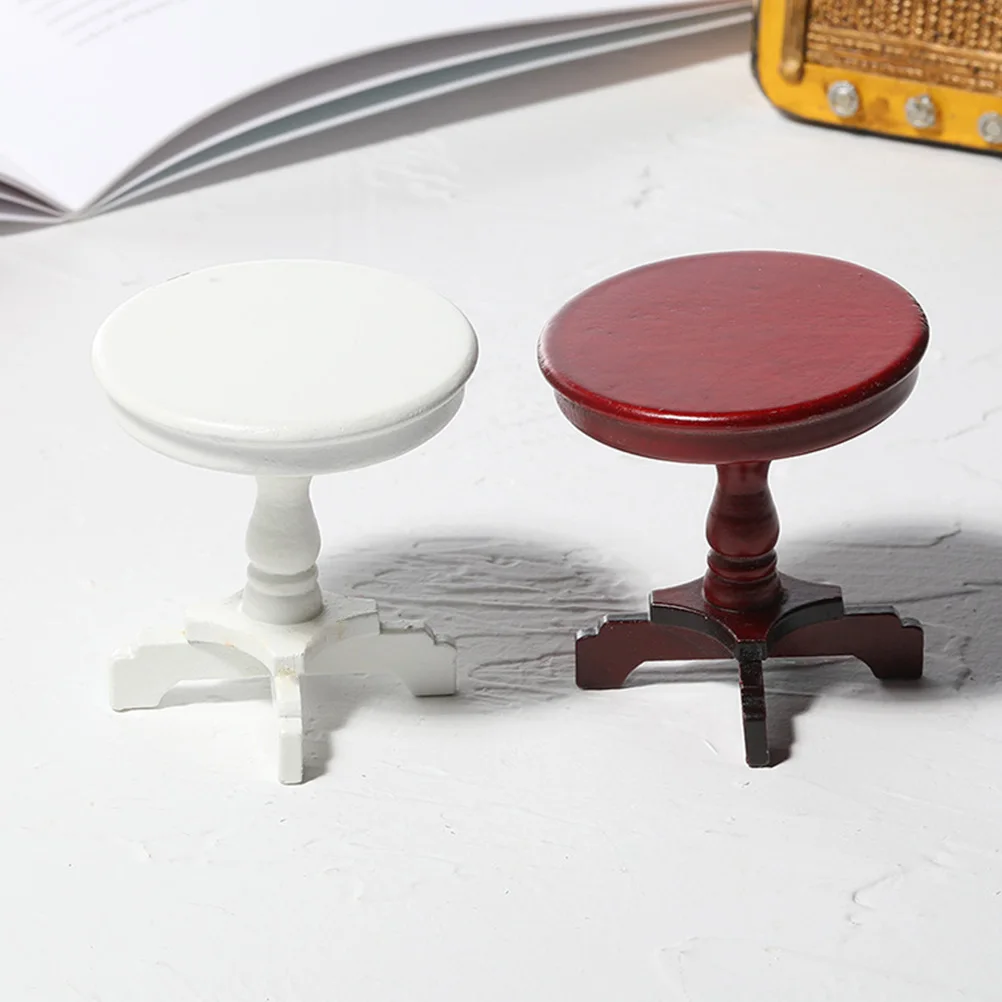 

Mini Round Table Furniture Dollhouse Coffee Tables Model End Desk Wood Tiny Miniature Dresser