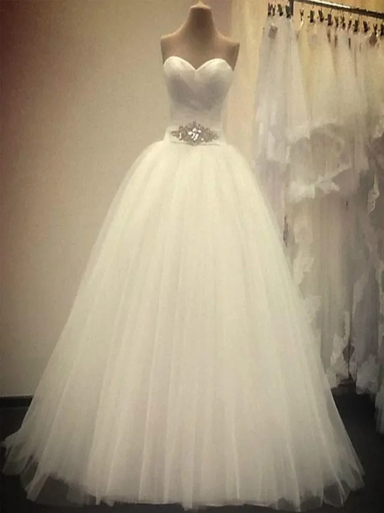 ที่กําหนดเอง Sweetheart PLUS ขนาด Robes De Mariée ชุดเจ้าสาวคริสตัลเข็มขัด Court รถไฟ PUFFY Tulle Ballgown ชุดเจ้าสาว