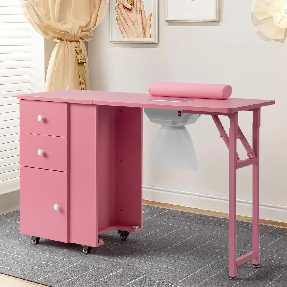 

Foldable Manicure Table for Nail Tech, Nail Desk Station Makeup Beauty Salon Storage Acetone Resistant w/Electric Dust