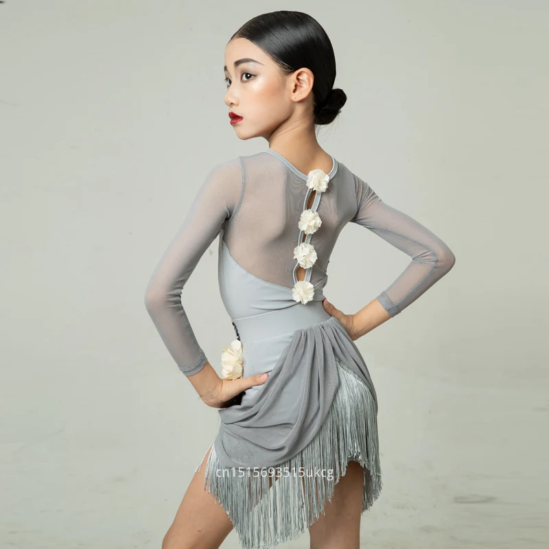 Vêtements d'entraînement de danse latine pour enfants, vêtements de danse à pompons haut de gamme pour enfants, vêtements de Performance d'entraînement