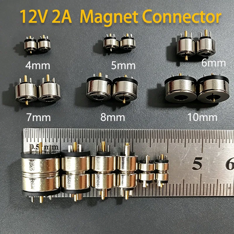 5/6/7/8/10mm Circular Magnetic 2Pin Male And Female Pogo Pin Connector 12V 2A Gold-plated For DIY Charging Of Smart Watches