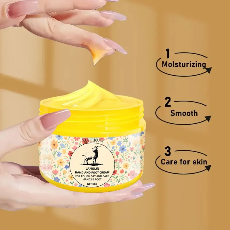 YUITIKUE Lanolin Hand & Foot Cream 50g - For Rough, Dry Skin, Smooths, Moisturizes & Cares, 3-in-1 Repair Formula