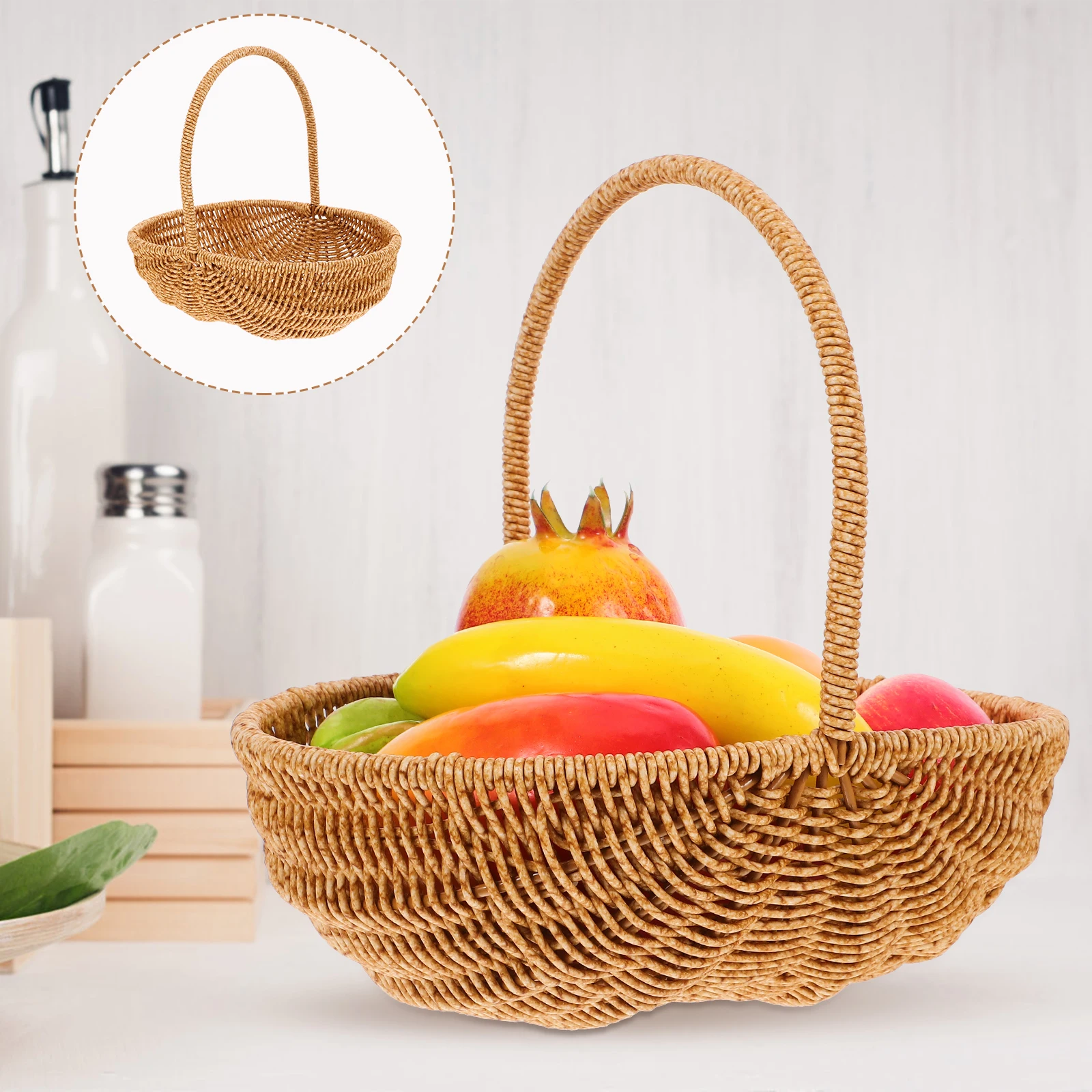 

Large Capacity Handmade Woven Picnic Basket Outdoor Camping Storage Container For Fruits Bread Snacks Sturdy Handle Travel
