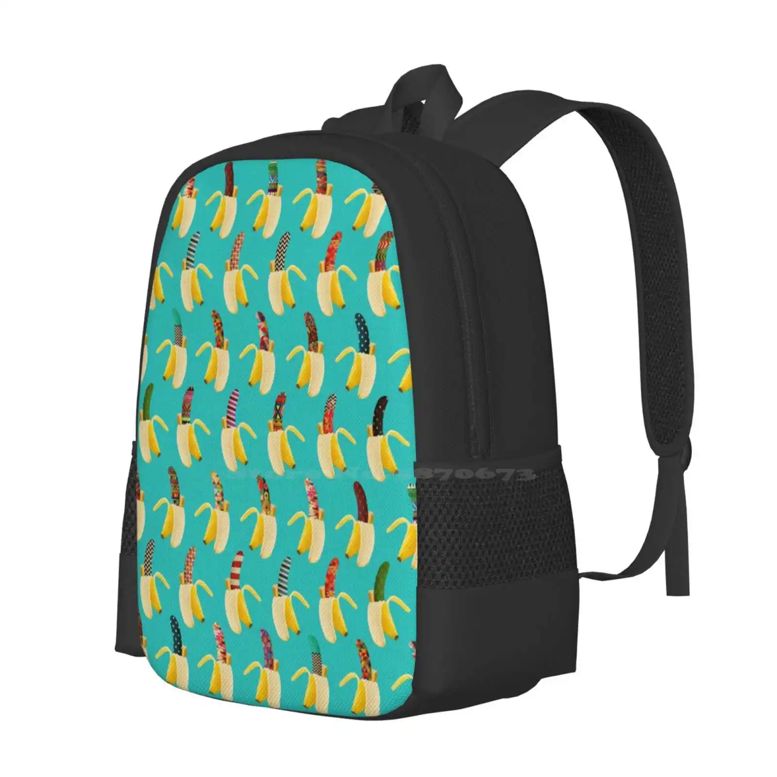 Anna Banana Ii Hot Sale Schoolbag Backpack Fashion Bags Bananas Pattern Vegan Food Fruit Blue Teal Tripes Stars