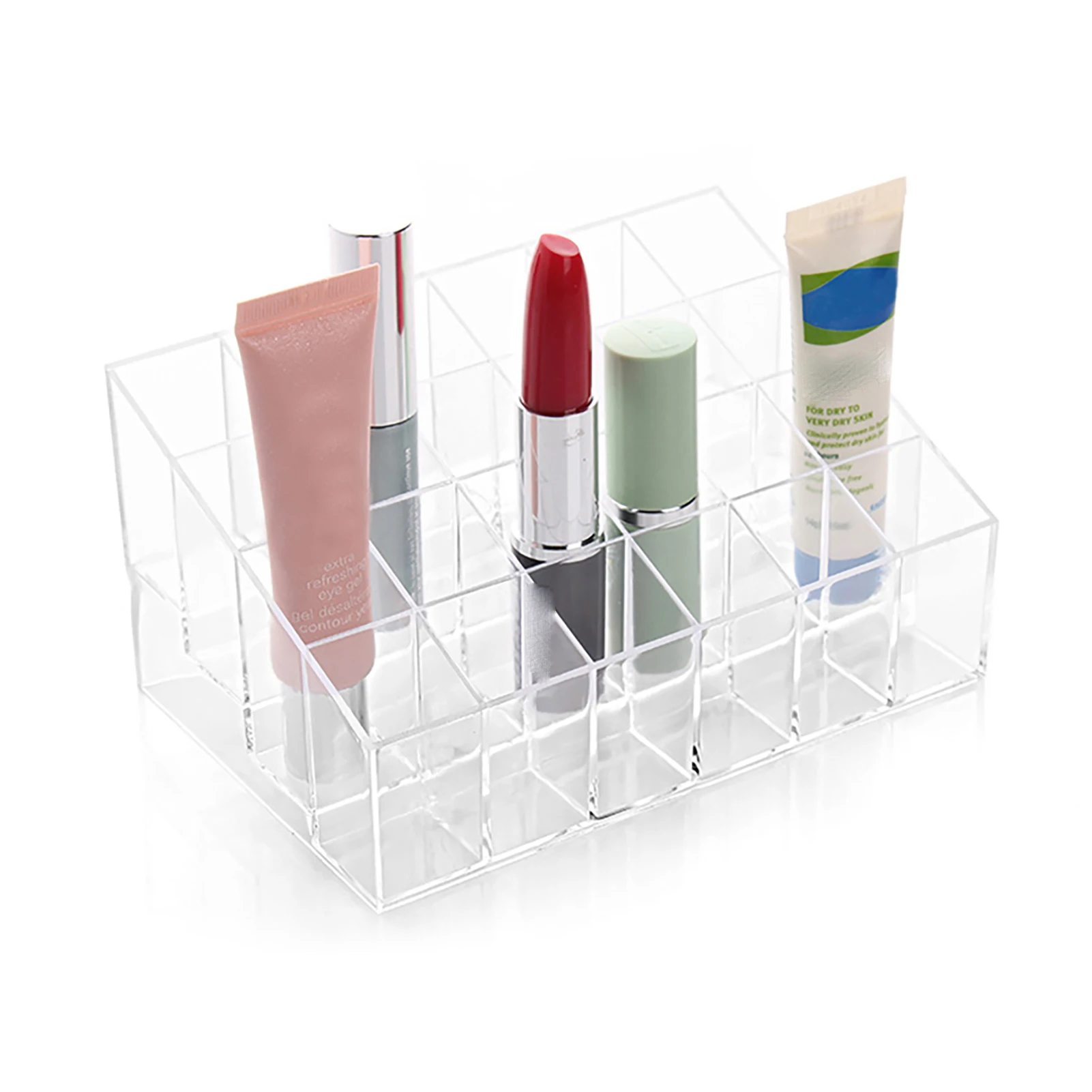 24-Gitter Lippenstift Nagellack Display Rack Trapez Kunststoff Transparent Make-Up Stand Rack Kosmetik Organizer Halter Box